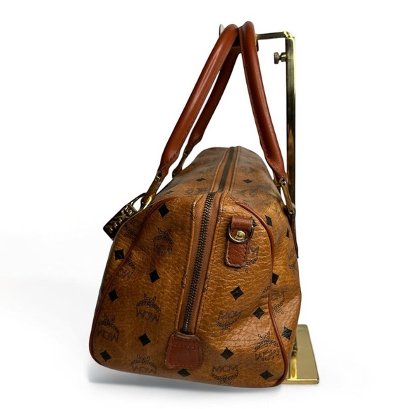 MCM Vicetos Monogram Cognac Boston Bag - Picture 4 of 12